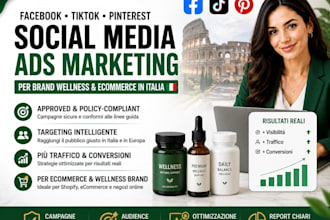 run approved facebook tiktok pinterest marketing for italian peptide supplement