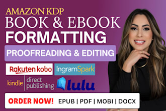 do book formatting, ebook formatting, kdp formatting, and book proofreading