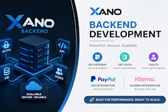 do xano backend development api gateway jwt oauth paypal api klarna integration