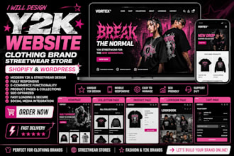 design a y2k clothing website, streetwear store, fashion shopify website