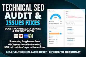 technical SEO audit with screaming frog report and website audit report