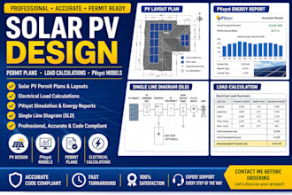 design solar pv permit plans, load calculations and pvsyst models