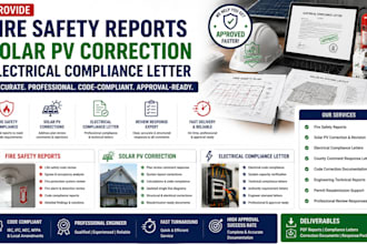 provide fire safety reports solar pv correction  electrical compliance letter