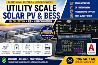 design utility scale solar pv bess mv collection sld in autocad
