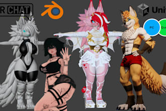 create custom vrchat avatar, vrchat 3d model, anime furry vrchat avatar rigging