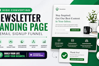 create newsletter landing page, email signup form and lead generation funnel