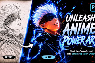 draw your anime or game character with cinematic neon glow art