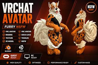 create custom vrchat avatar, furry nsfw avatar, vrc avatar, rigging and texture