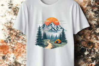 create retro mountain adventure t shirt designs for pod