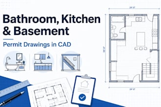 design bathroom, kitchen, basement remodel permit drawings in autocad