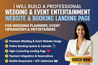 build event wedding entertainment website booking landing page