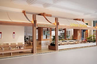 revamp modern urban station,3d commercial unit development,coffee shop rendering