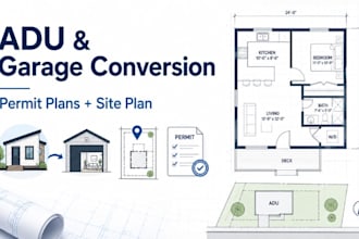 create adu permit plans, garage conversion drawings site plans