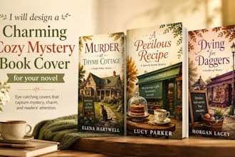 design a charming cozy mystery book cover for your nove