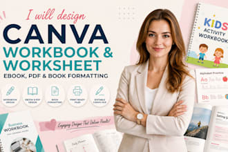 design canva workbook, canva worksheet, ebook, pdf and book formatting