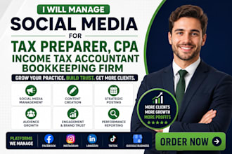 manage social media for tax preparer CPA income tax accountant bookkeeping firm