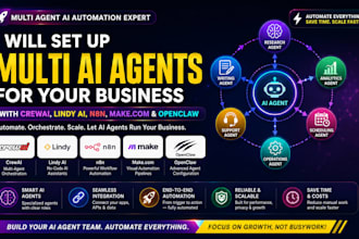 setup multi ai agent with crew ai, lindy ai, n8n automation, makecom, openclaw