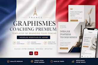 design french premium coaching graphics, coach branding templates adobe editable