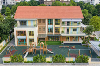 remodel 3d kindergarten exterior,preschool concept design,school facility render