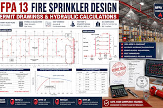 design nfpa 13 fire sprinkler permit drawings with hydraulic calculations
