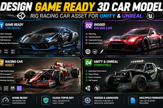 design game ready 3d car model, rig racing car asset for unity and unreal