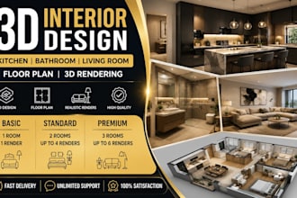 design 3d kitchen bathroom living room interior floor plan render 3d rendering