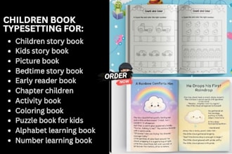do children book typesetting, kids story book print paperback formatting for kdp