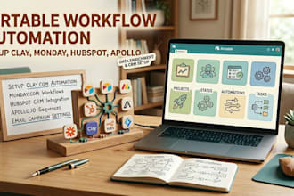 setup clay com automation, monday, hubspot crm workflows, apollo io sequence