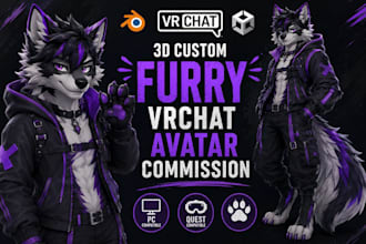 create or edit custom furry vrchat avatar for PC or quest oculus series