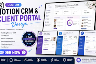 design notion crm dashboard for wedding planners, client portal, airbnb hosts
