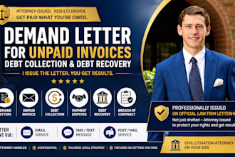 issue demand letter for unpaid invoice debt collection and payment disputes