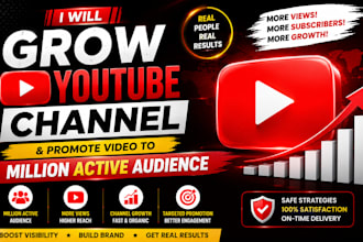 grow youtube channel and promote video to million active audience for views