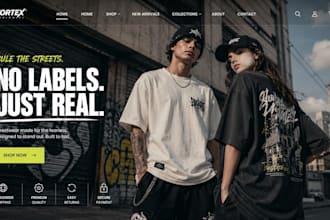 design shopify clothing website, clothing shopify store, streetwear website, y2k