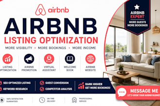 optimize airbnb listing, airbnb promotion, airbnb website and virtual assistant