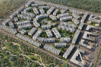render 3d property development,apartment complex,housing estate,cgi central park