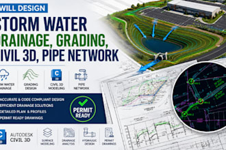 design storm water drainage, grading, civil 3d, pipe network