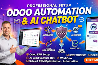 do odoo erp setup, customization, ai chatbot and CRM pipeline automation