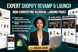 revamp shopify, launch store francais anglais, landing page design bilingual