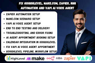 fix gohighlevel, make com, zapier, n8n automation, vapi ai voice agent