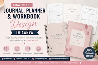 design amazon kdp journal planner workbook and canva printable interior