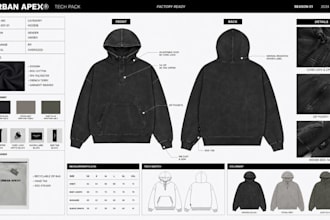 create factory ready streetwear and activewear tech pack for production