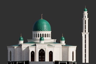 3d mosque rendering, masjid design, church exterior and religious visualization