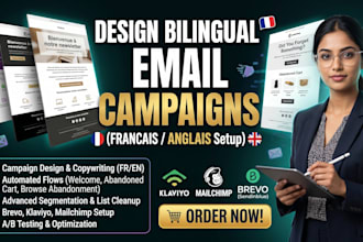 design email campaign klaviyo francais anglais, brevo mailchimp bilingual setup