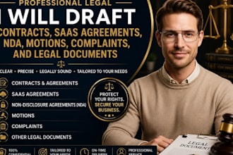 draft contracts, saas agreements, nda, legal motions, complaints and legal docum