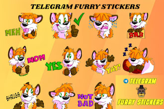 draw cartoon discord telegram stickers emoji, emoticon, mascot and furry fursona