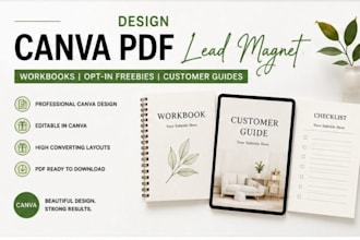 design canva pdf lead magnet, workbook PDF opt in freebie, customer guide