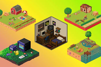 2d isometric pixel art, tileset, game map, environment, game asset, icons, props