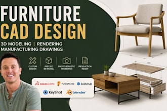 furniture cad design, custom furniture 3d modeling, product rendering, cad model