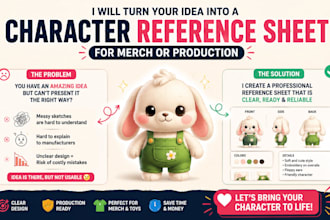 turn your idea into a plush character reference sheet for merch or production