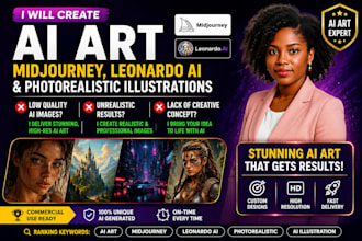 create ai art, midjourney, leonardo ai and photorealistic illustrations